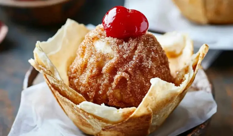 Fried Ice Cream with Cinnamon Sugar Tortilla Bowls