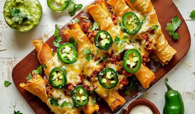 Jalapeño Popper Chicken Taquitos with Creamy Avocado Sauce