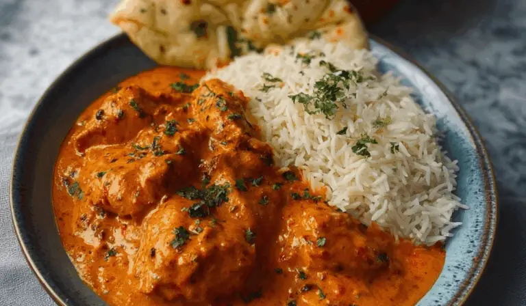 Butter Chicken served in copper bowl with naan