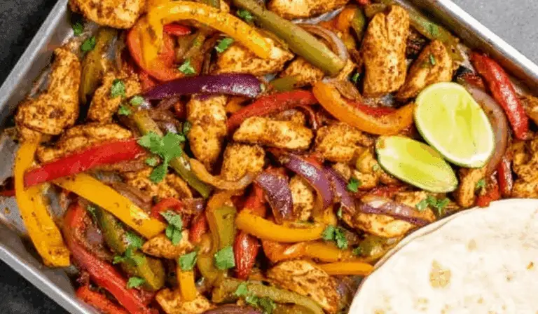 Sheet Pan Chicken Fajitas with roasted peppers and onions