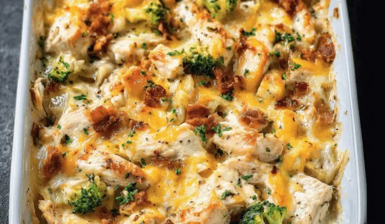 Low Carb Chicken Casserole baked golden with cheese