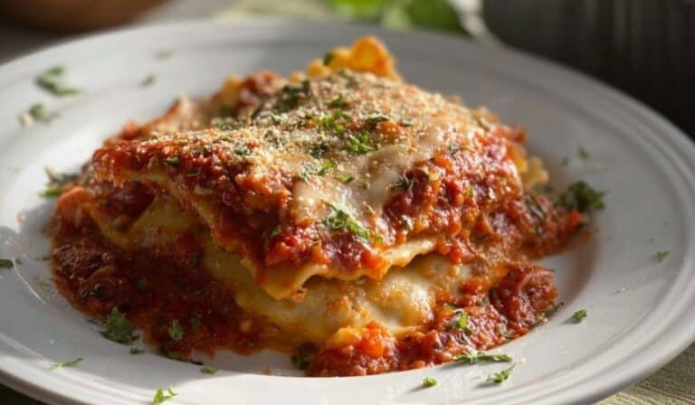 Crockpot Ravioli Lasagna in slow cooker