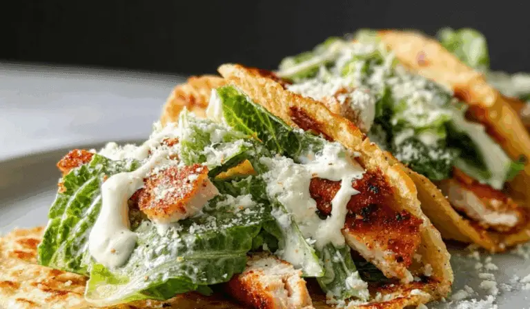 Smash Chicken Caesar Tacos on rustic table