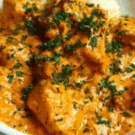 Homemade Butter Chicken served with naan