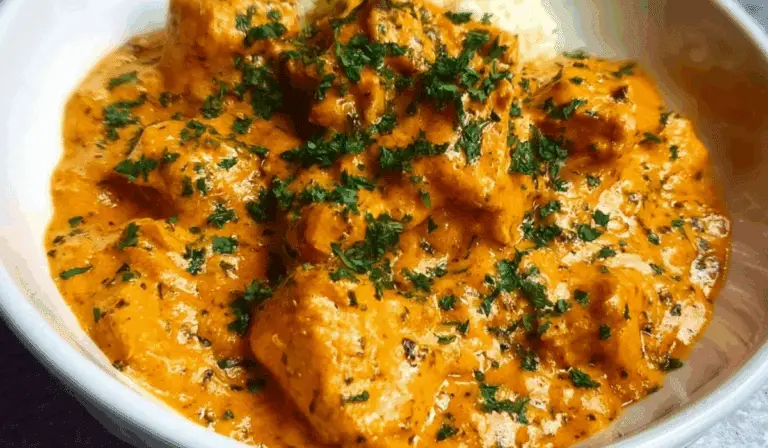 Homemade Butter Chicken served with naan