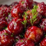 Cranberry Meatballs served in a rustic bowl