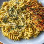 Creamy Garlic Parmesan Chicken Pasta in rustic bowl