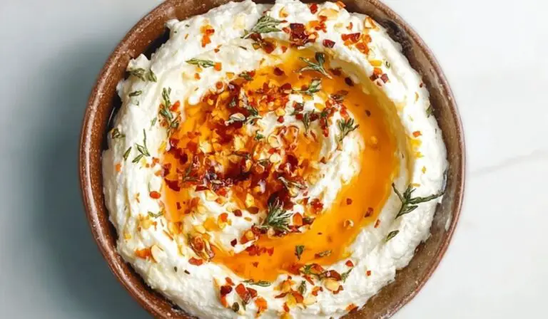 Spicy Ricotta Dip with Hot Honey in rustic bowl