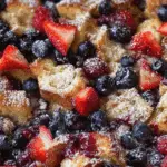 Berry French Toast Casserole freshly baked with mixed berries