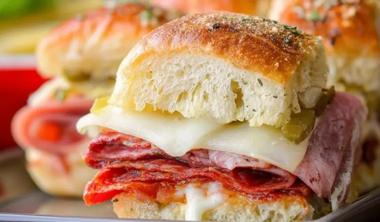 Hot Italian Sub Sliders baked golden with cheese