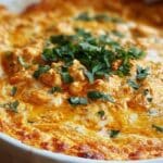 Frank’s Red Hot Buffalo Chicken Dip in white ceramic dish