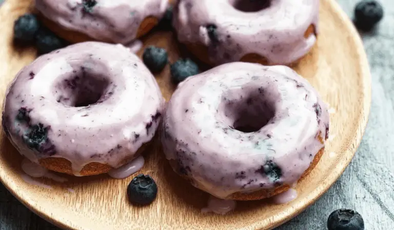 Blueberry Cake Donuts on rustic table
