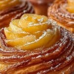Peach Pie Cruffins served on rustic table