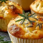 Garlic Rosemary Focaccia Muffins in basket with rosemary and garlic
