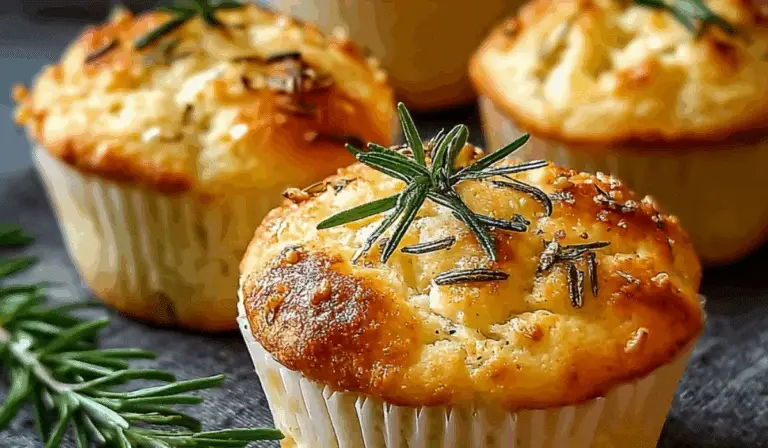 Garlic Rosemary Focaccia Muffins in basket with rosemary and garlic