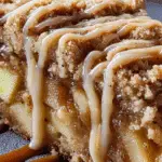 Apple Crumb Cake with Cinnamon Apple Drizzle slice on table