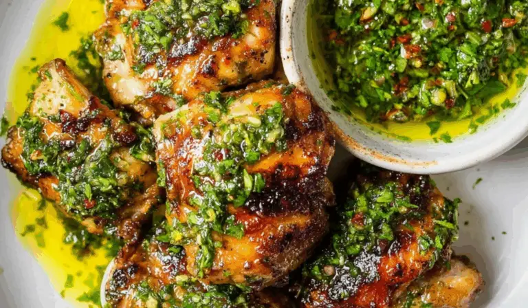 Grilled Chimichurri Chicken Thighs with fresh herb sauce