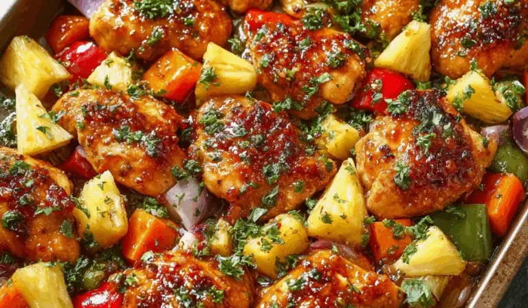 Hawaiian Chicken Sheet Pan with Pineapple and Veggies