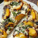 Peach & Basil Naan Bread Pizza on wood board