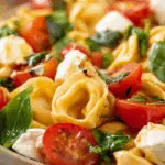 Tortellini Caprese Salad in ceramic bowl