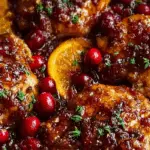 Cranberry Orange Chicken plated with glaze