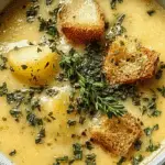 Cheddar Garlic Herb Potato Soup served warm