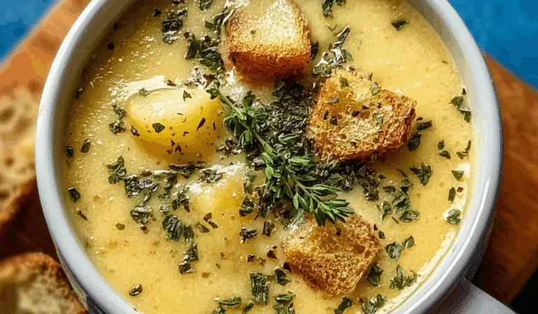 Cheddar Garlic Herb Potato Soup served warm