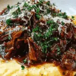Short Rib Ragu with Parmesan Mashed Potatoes in a rustic bowl