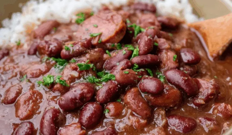 Slow Cooker Cajun Red Beans and Rice served in a rustic bowl