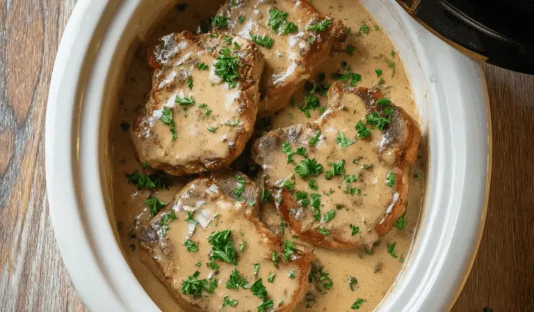 Crockpot Pork Chops slow cooked with gravy