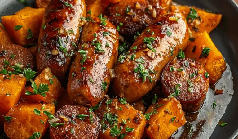 Sausage and Sweet Potatoes with Honey Garlic Sauce