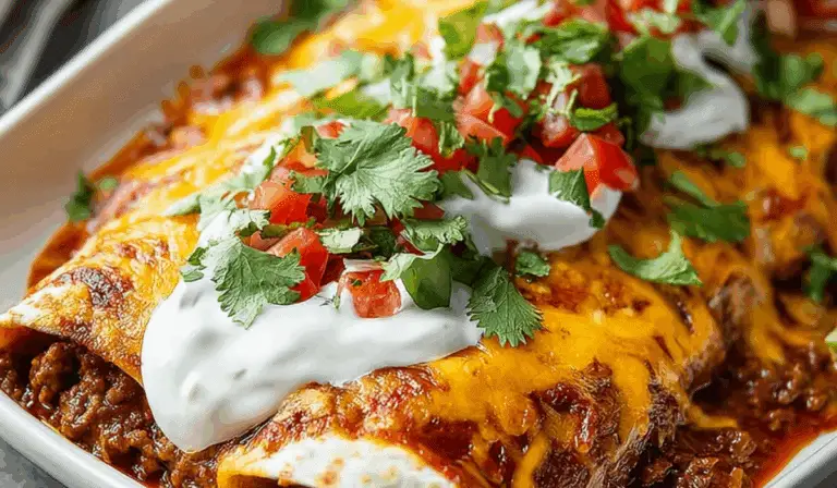 Ground Beef Enchiladas baked with cheese and sauce