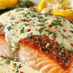 baked Boursin salmon plated with lemon