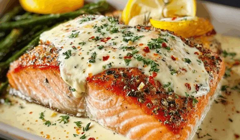 baked Boursin salmon plated with lemon