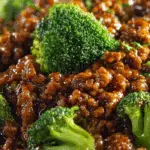 Honey Garlic Ground Beef and Broccoli recipe in skillet