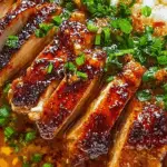 Caramelised Soy Chicken in Garlic Ginger Broth with Rice served hot