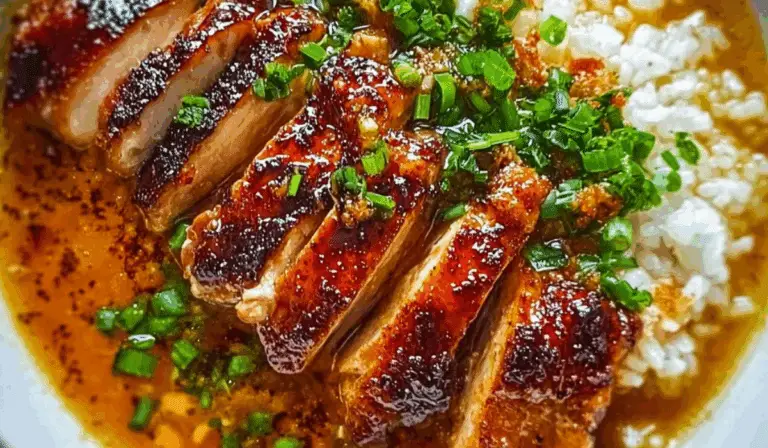 Caramelised Soy Chicken in Garlic Ginger Broth with Rice served hot