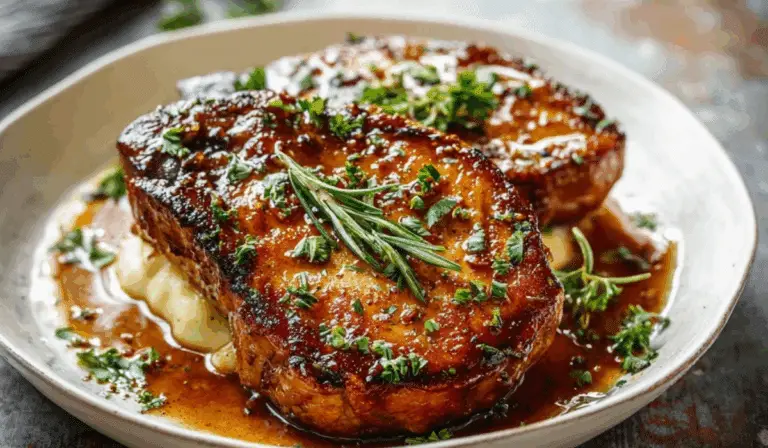 Brown Sugar Pork Chops served on rustic plate