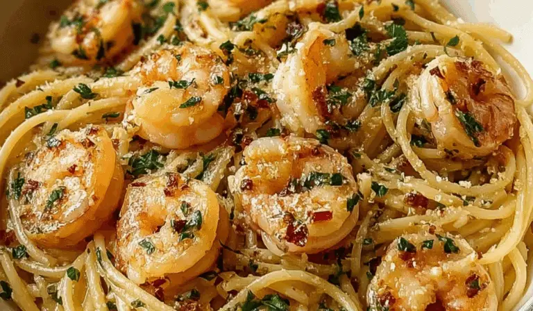 One-Pot Garlic Butter Shrimp Pasta with garlic butter sauce