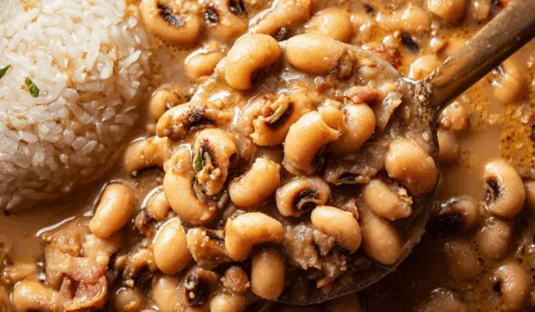 Creamy Southern Black Eyed Peas served with cornbread