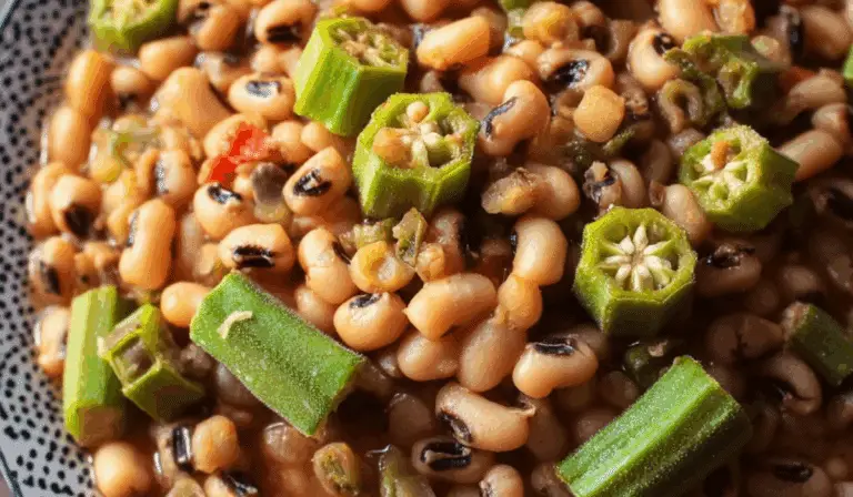 Black Eyed Peas and Okra in cast iron pot
