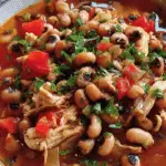 Chicken and Black-Eyed Pea Stew on rustic table