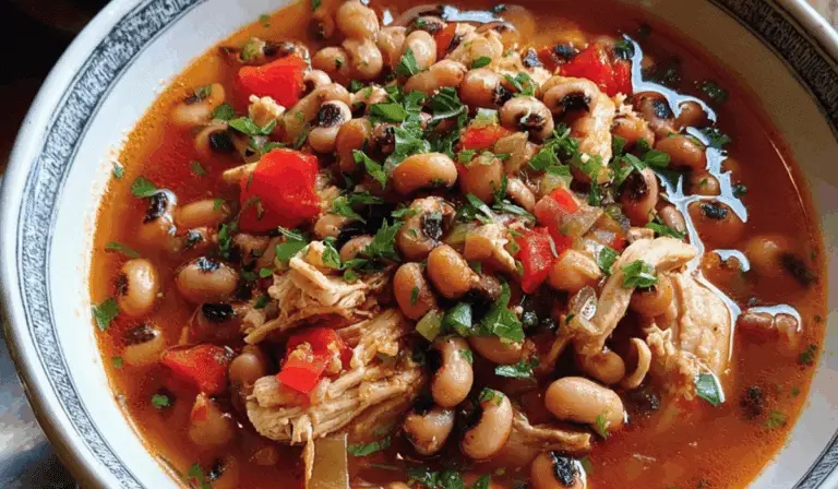 Chicken and Black-Eyed Pea Stew on rustic table