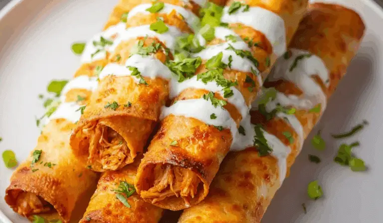 Buffalo Chicken Taquitos crispy appetizer with ranch dip