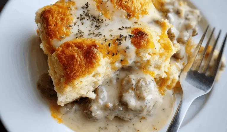 Biscuit and Gravy Casserole fresh from oven