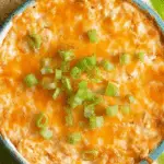 Cottage Cheese Buffalo Chicken Dip served hot with chips