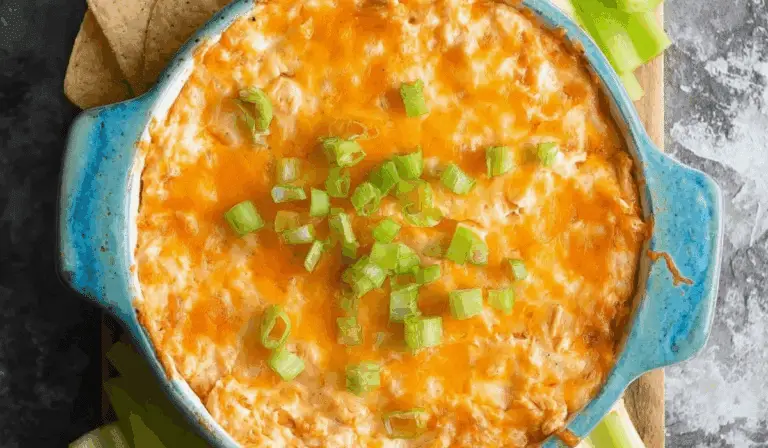 Cottage Cheese Buffalo Chicken Dip served hot with chips