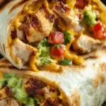 Chipotle Ranch Grilled Chicken Burrito sliced open with fillings