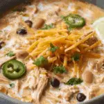 White Chicken Chili Recipe with Cream Cheese served hot