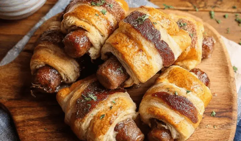 Breakfast Pigs in a Blanket on rustic breakfast table
